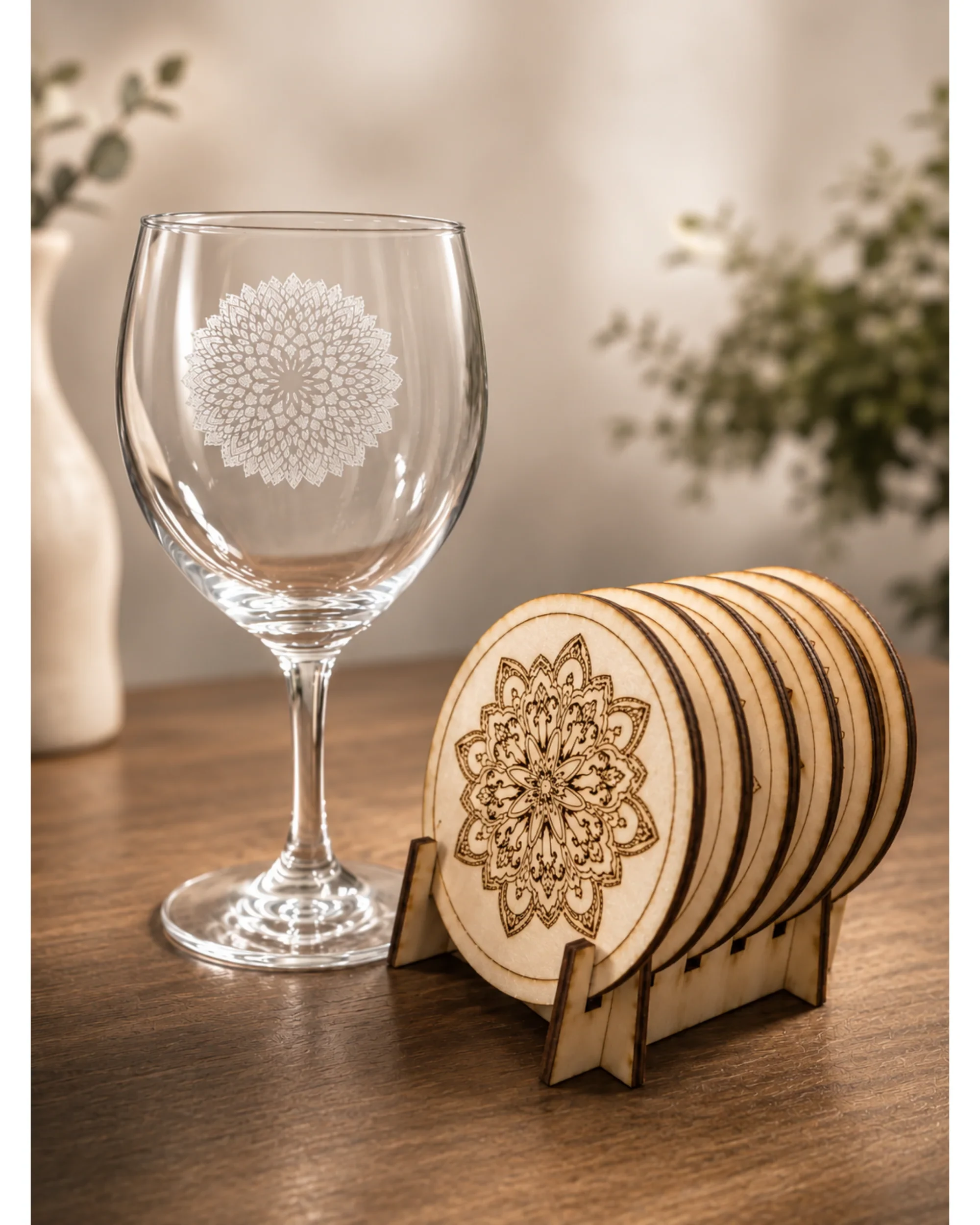 Vinná sklenice s jemným gravírovaným ornamentem